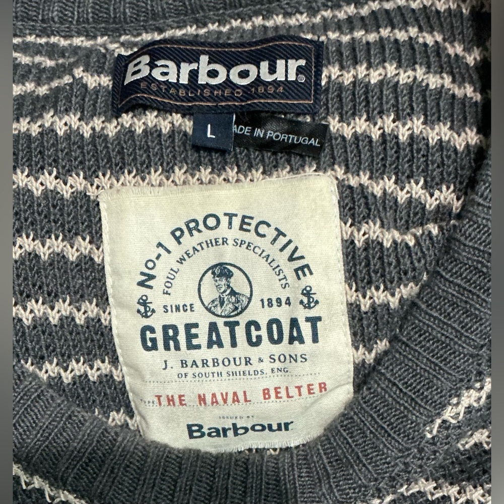 Barbour Men’s Grey Stripe Crewneck Sweater - Picture 4 of 5
